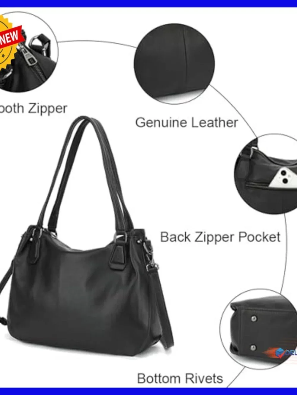 Genuine Leather Hobo Bag Crossbody Satchel Adjustable Strap Large Capacity